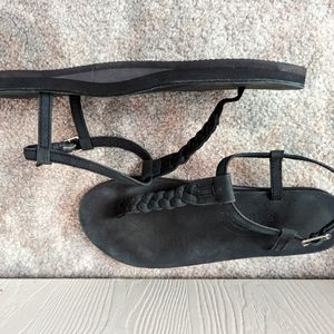 Black Rainbow braided T-strap sandals